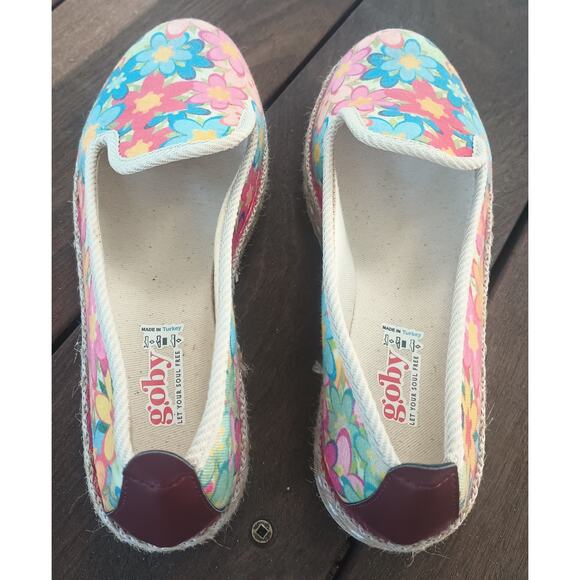 GOBY FLORAL FLOWERS CANVAS ESADRILLES SLIP ON LOAFER SHOES SIZE 5 - 5.5 - Picture 5 of 7